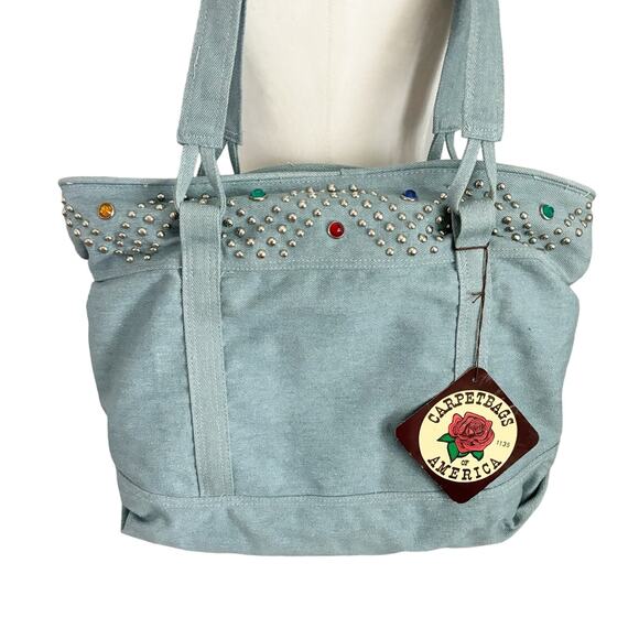 Vintage 80s Carpetbags of America Chambray Denim Tote NWT - Picture 2 of 10